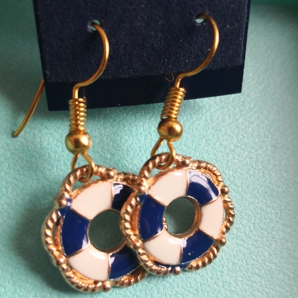 Blue and Gold Nautical Dangle Earrings - Picture 1 of 3